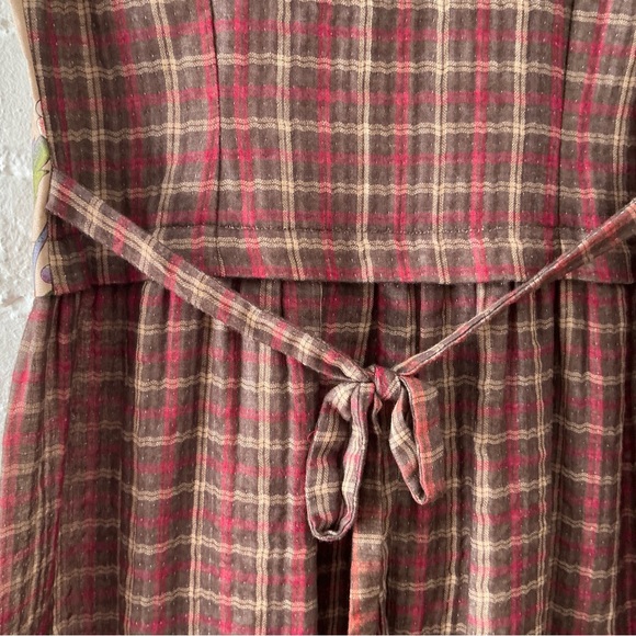 Vintage Dress Womens Mixed Plaid Floral Print Maxi Prairie Folk Eclectic Country - Picture 8 of 13